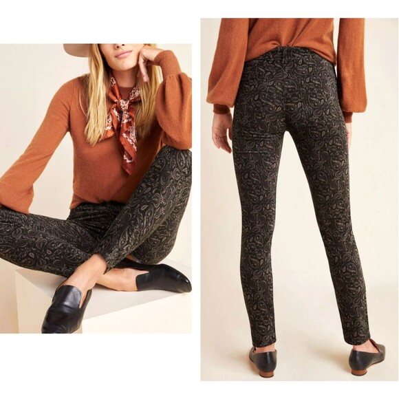 AG x Anthropologie Stevie Velvet Paisley Jeans 26 Ankle Slim High Rise Straight - Picture 5 of 14